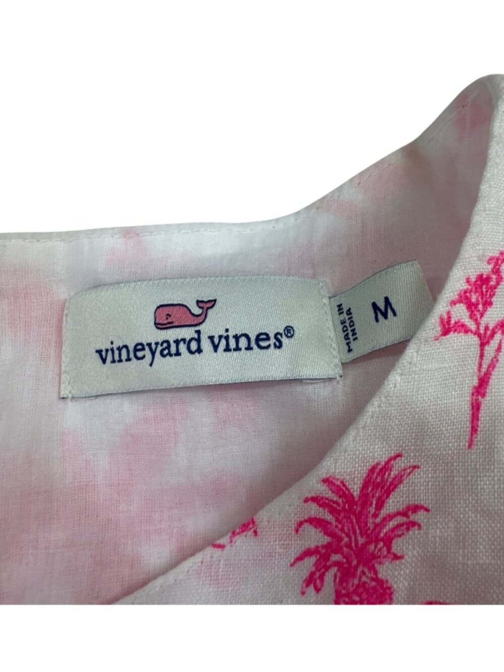 Vineyard Vines Women's M Linen Pink Palm Mini Dress Smocked Ruffle Tropical Res - Picture 9 of 11